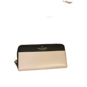 NWT Kate Spade Continental Wallet Beige Black Leather Zip Around Slim